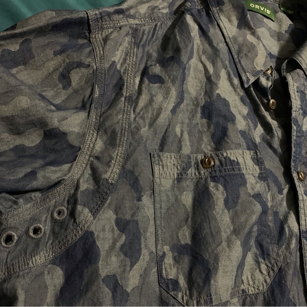 Orvis Blue Long Sleeve Camo Button Down - XL